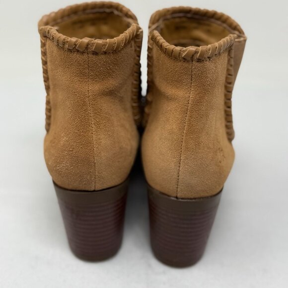 Jack Rogers Boots Womens Size 7.5 Poppy Tan Suede Ankle Booties Block Heel Trim - Picture 10 of 10